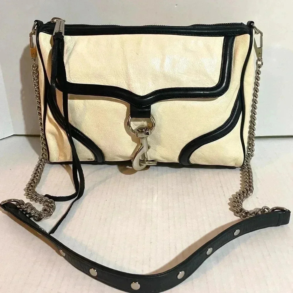Rebecca Minkoff Beige Black Leather Crossbody Handbag